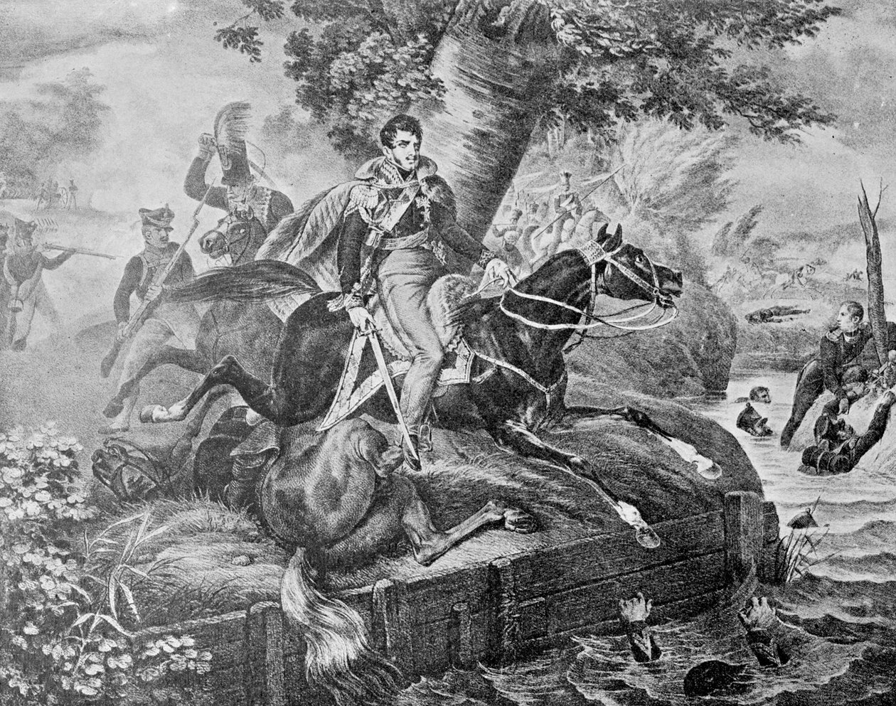 Morte de Józef Poniatowski na Batalha de Leipzig, 1813 de Unknown