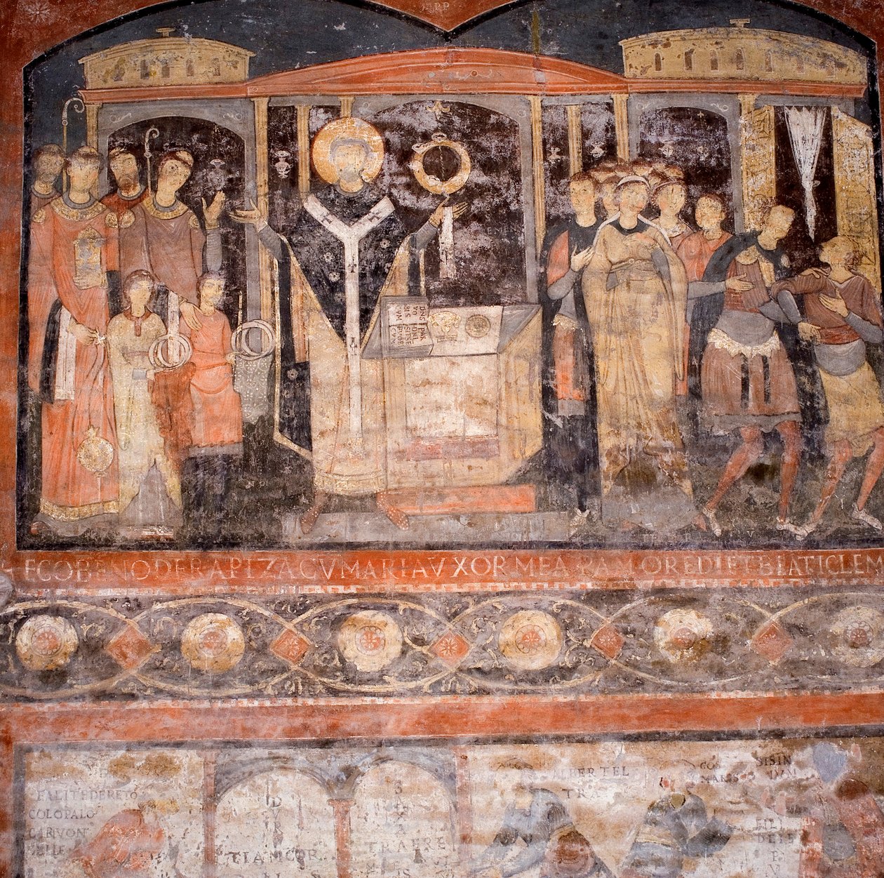 Detalhe de um afresco do século VI mostrando a missa comemorativa de São Clemente (ver também 408799) de Unknown