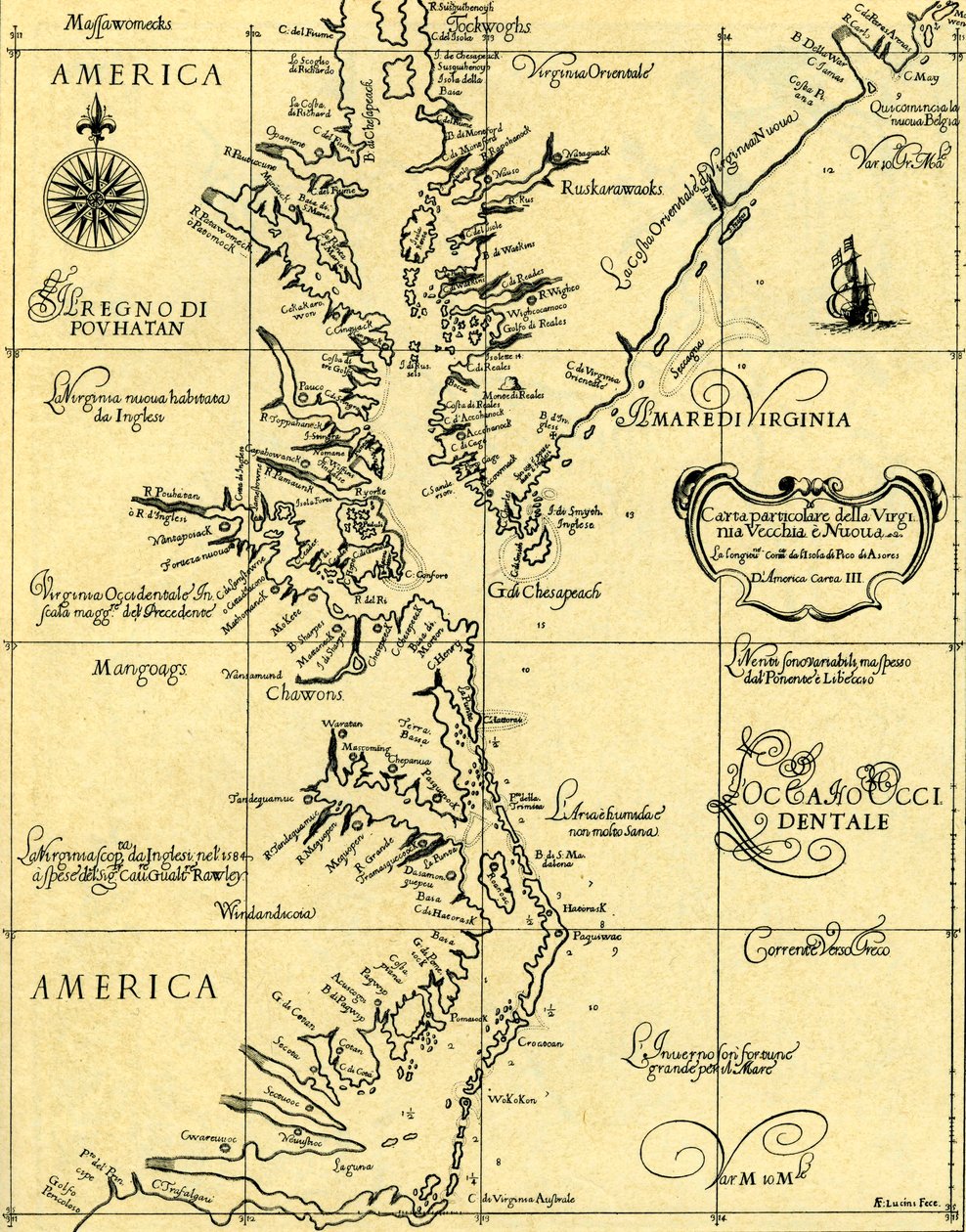 Mapa da Velha e Nova Virgínia, 1646-47 de Unknown