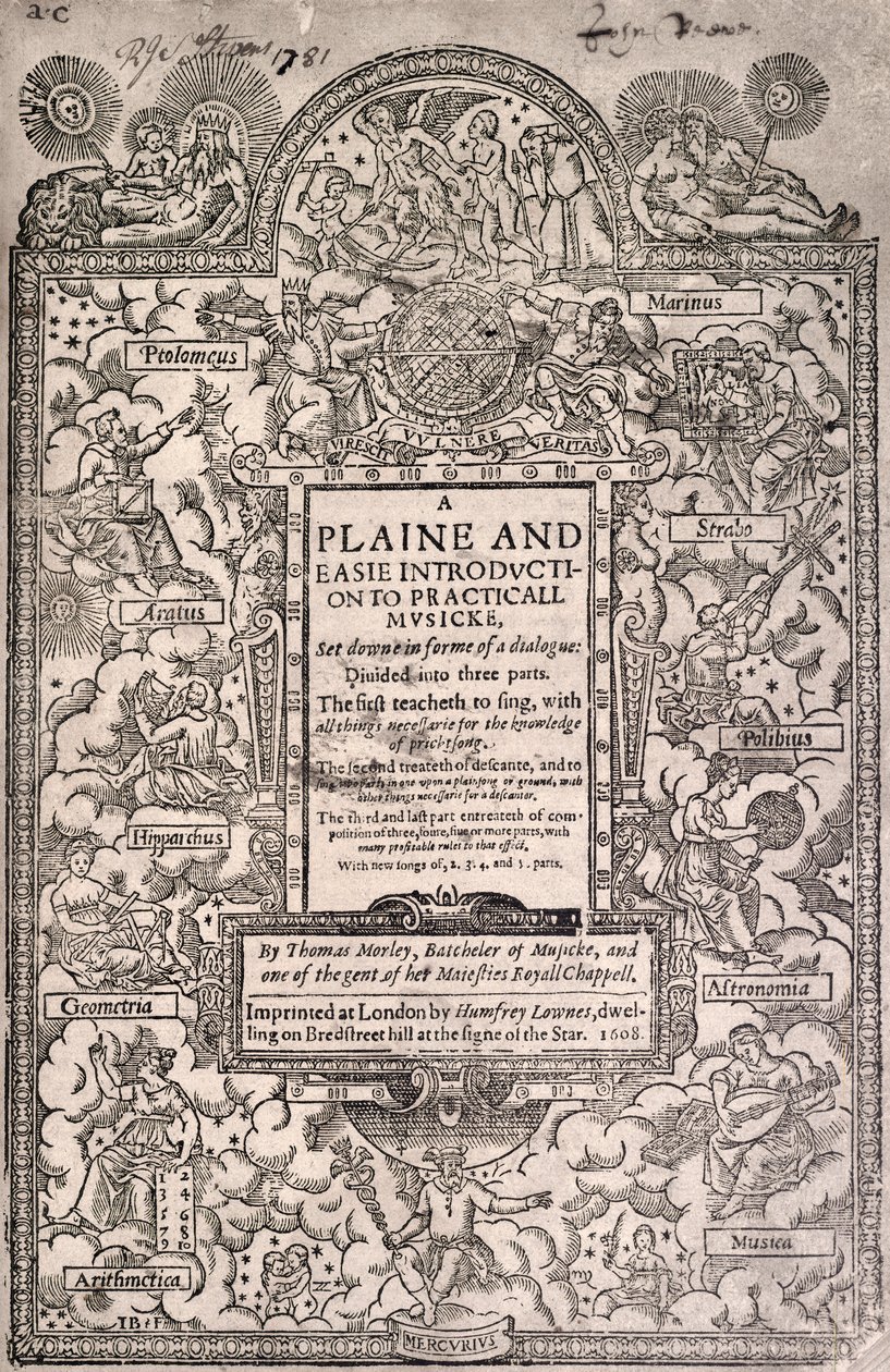 Morley, practicall musicke, 1608, página de título de Unknown
