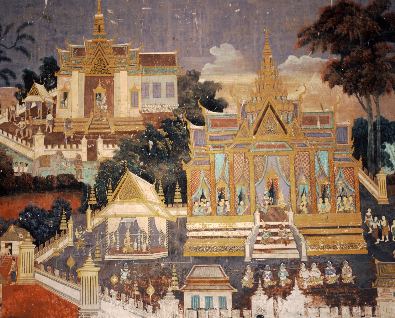 Pintura mural do palácio real, Phnom Penh, Cambodian dentro do pagode de prata do templo de Unknown