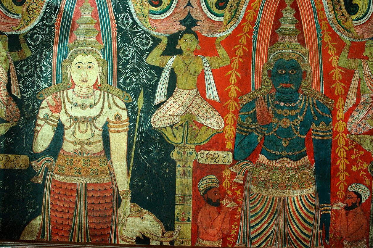 Mural nas paredes do templo Kelaniya em Kelaniya Vihara um dos locais mais sagrados budistas cerca de seis milhas da capital Colombo do Sri Lanka. 7 de janeiro de 2010. de Unknown