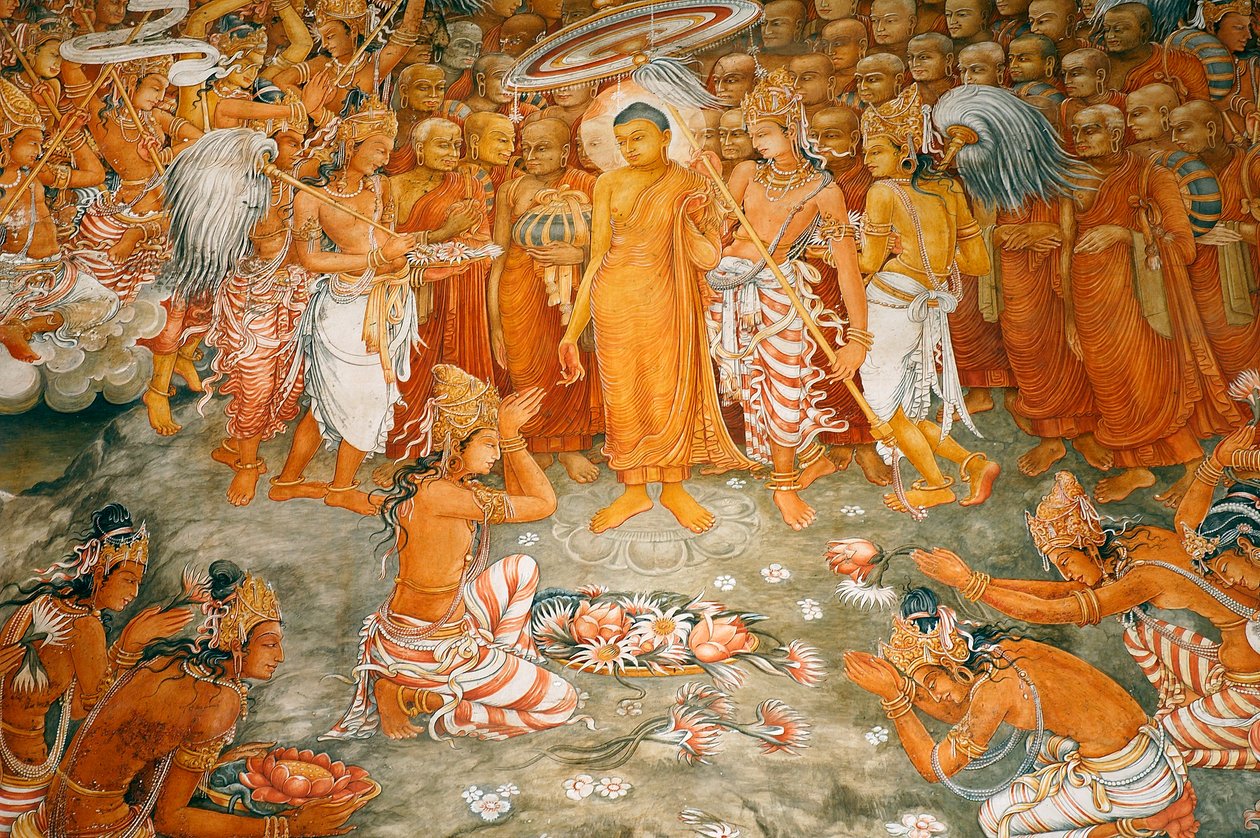 Mural nas paredes do templo Kelaniya em Kelaniya Vihara um dos locais mais sagrados budistas cerca de seis milhas da capital Colombo do Sri Lanka. 7 de janeiro de 2010. de Unknown