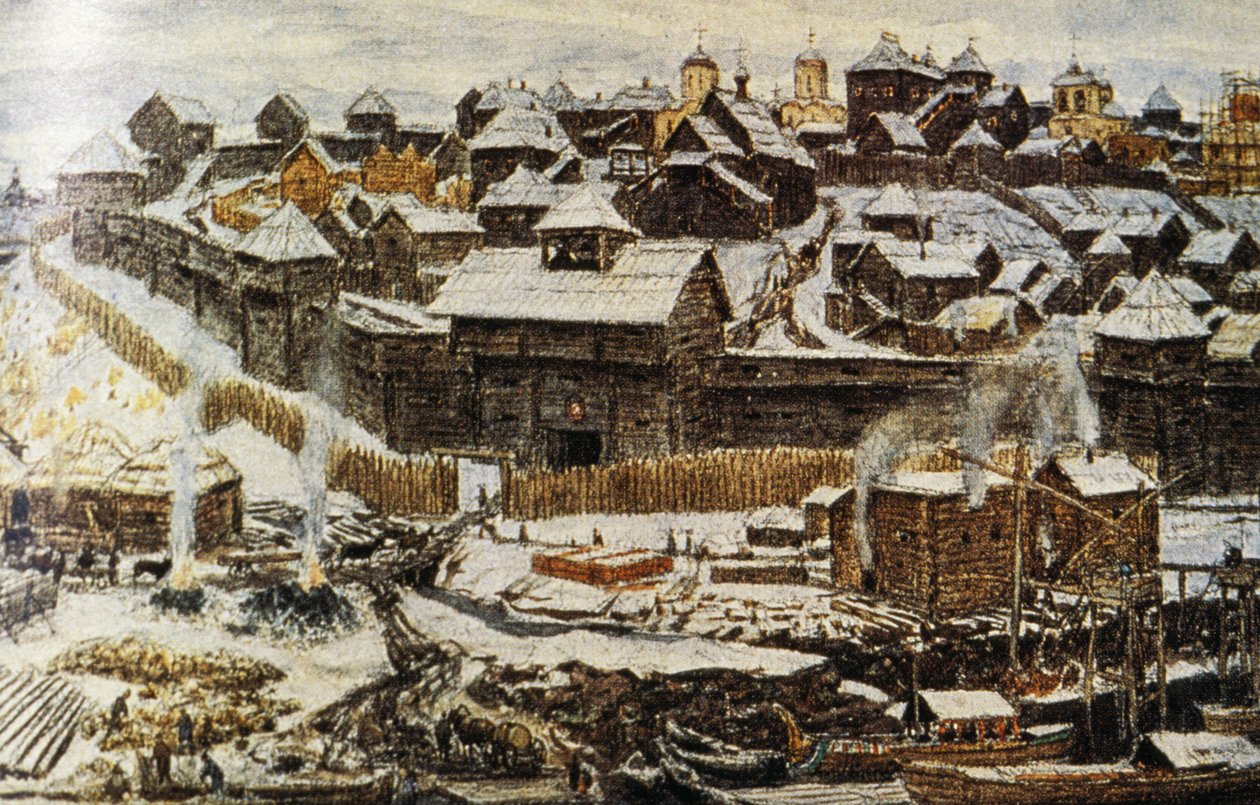 Pintura do século 14 Moscou durante o reinado de Ivan Kalita (Ivan o primeiro) por Apolinary Vasnetsov (1856 - 1933). de Unknown