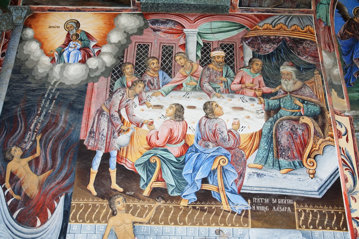 Pinturas por Zahari Zograf nas paredes externas do Mosteiro de Rila de Unknown