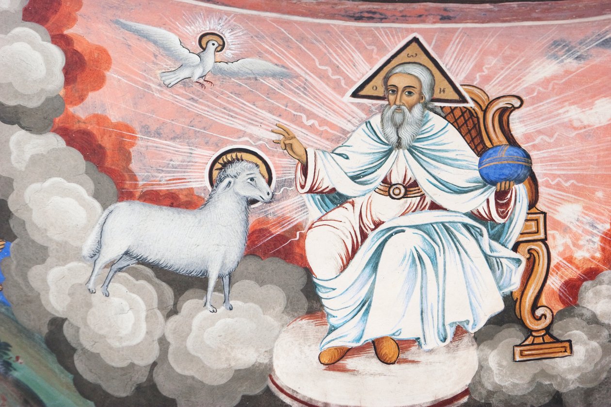Pinturas de Zahari Zograf nas paredes externas do Mosteiro de Rila, Blagoevgrad, Bulgária de Unknown