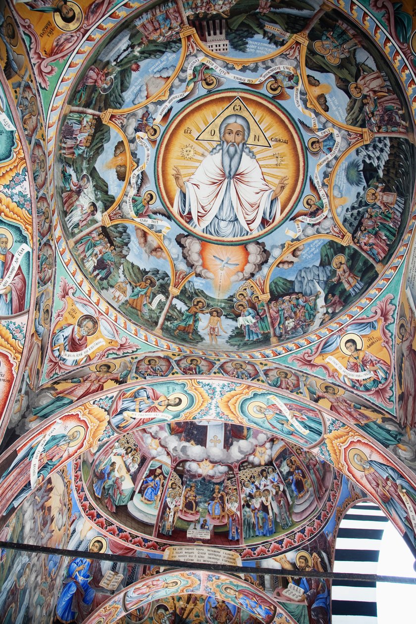 Pinturas de Zahari Zograf nas paredes externas do Mosteiro de Rila, Blagoevgrad, Bulgária de Unknown
