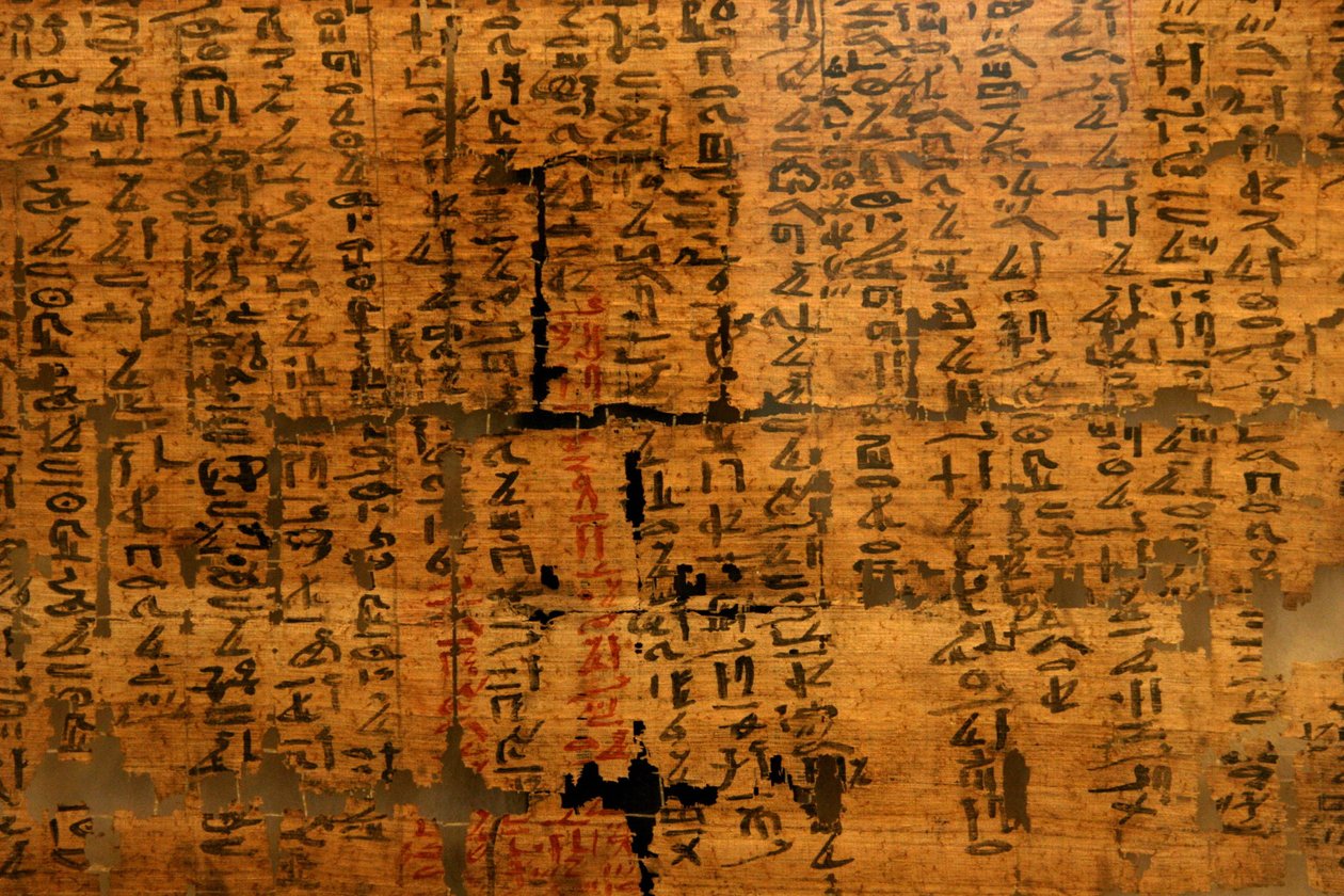 Papiro desconhecido XII: documento contendo remédios contra picadas de cobra, pois dores nos olhos apareceram sob o domínio de Ramsés III (1976-1646 aC). Museu Egípcio de Turim. de Unknown