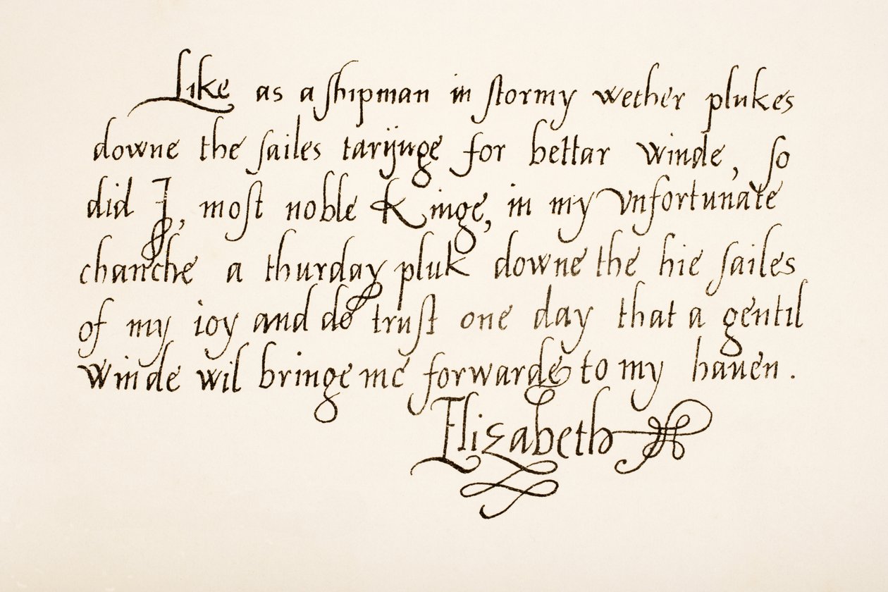 Rainha Elizabeth I da Inglaterra, 1533 - 1603. Amostra de escrita de mão. de Unknown