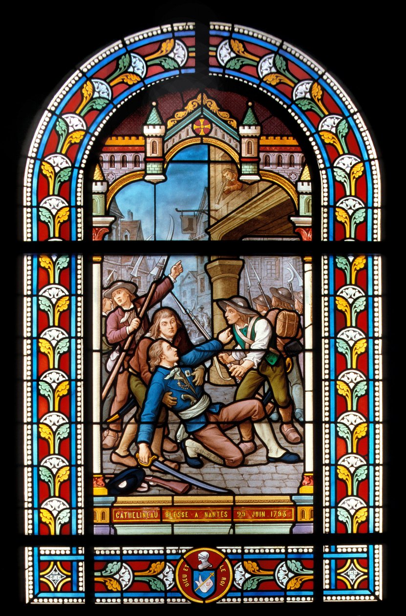 Guerra dos Vendees. Jacques Cathelineau (1759-1793), líder monarquista, ferido em Nantes em 29061793. Vitral de Jean Clamens (1850-1918) . Século XIX Loire Atlantique N * 099 - Musée Dobree - Tempo de Unknown