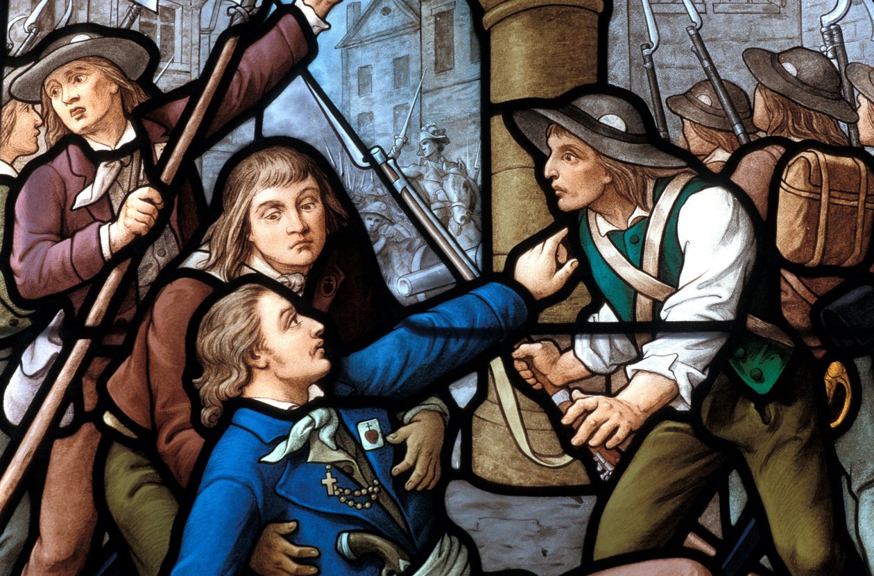 Guerra dos Vendees. Jacques Cathelineau (1759-1793), líder monarquista, ferido em Nantes em 29061793. Vitral de Jean Clamens (1850-1918) . Século XIX - Loire Atlantique N * 105 - Nantes - Musée Dob de Unknown