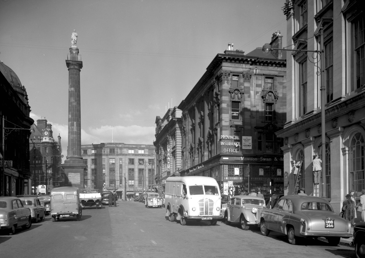 Vista, olhar, rua cinzenta, direção, monumento cinzas, newcastle upon tyne, outubro, 1955, (bw, photo) de Unbekannt Unbekannt