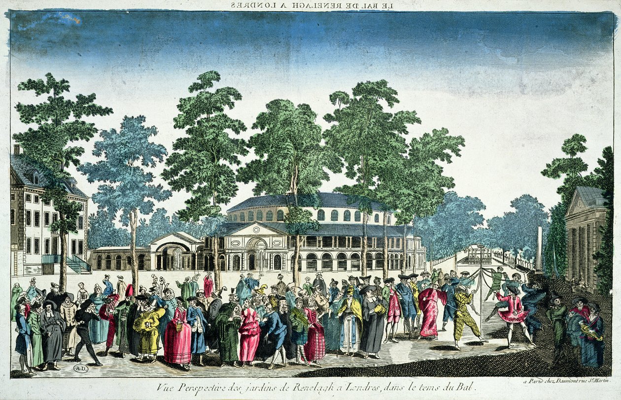 Vista de uma bola para celebrar o aniversário de George III (1738-1820) Príncipe de Gales em 24 de maio de 1751 na Rotunda, Ranelagh House, Londres de Unknown