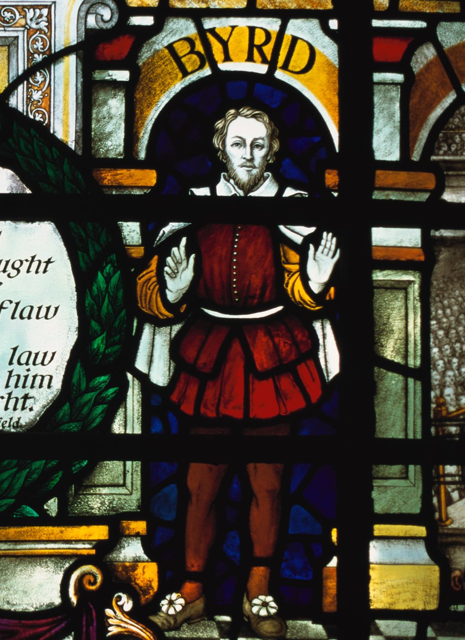 William Byrd (1543-1623) - imagem do compositor inglês em uma janela de vidro manchada, Igreja do Santo Sepulcro, Londres de Unknown