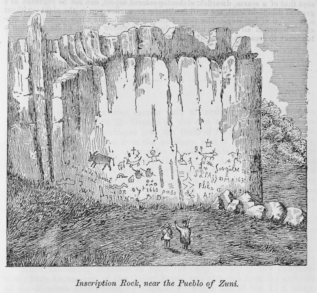 Inscription Rock, perto do Pueblo de Zuni, de &39;Todo o nosso país: o passado e o presente dos Estados Unidos, histórico e descritivo&39;, por John Warren Barber e Henry Hare, 1861 de American School