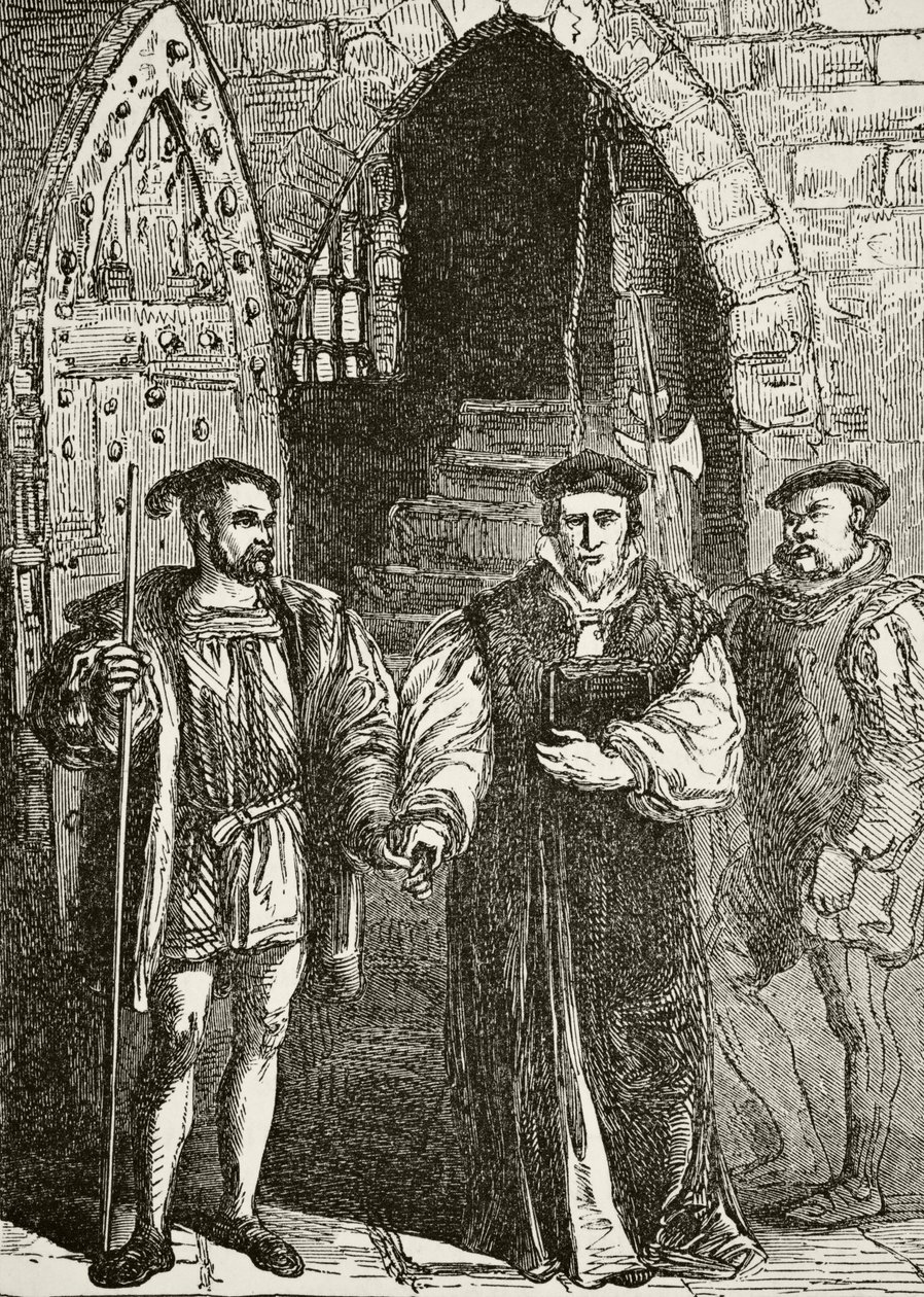 Cardeal John Fisher deixando o Campanário a caminho de sua execução, de "A História Nacional e Doméstica da Inglaterra" por William Hickman Smith Aubrey (1858-1916) publicou Londres, c.1890 (lito de English School
