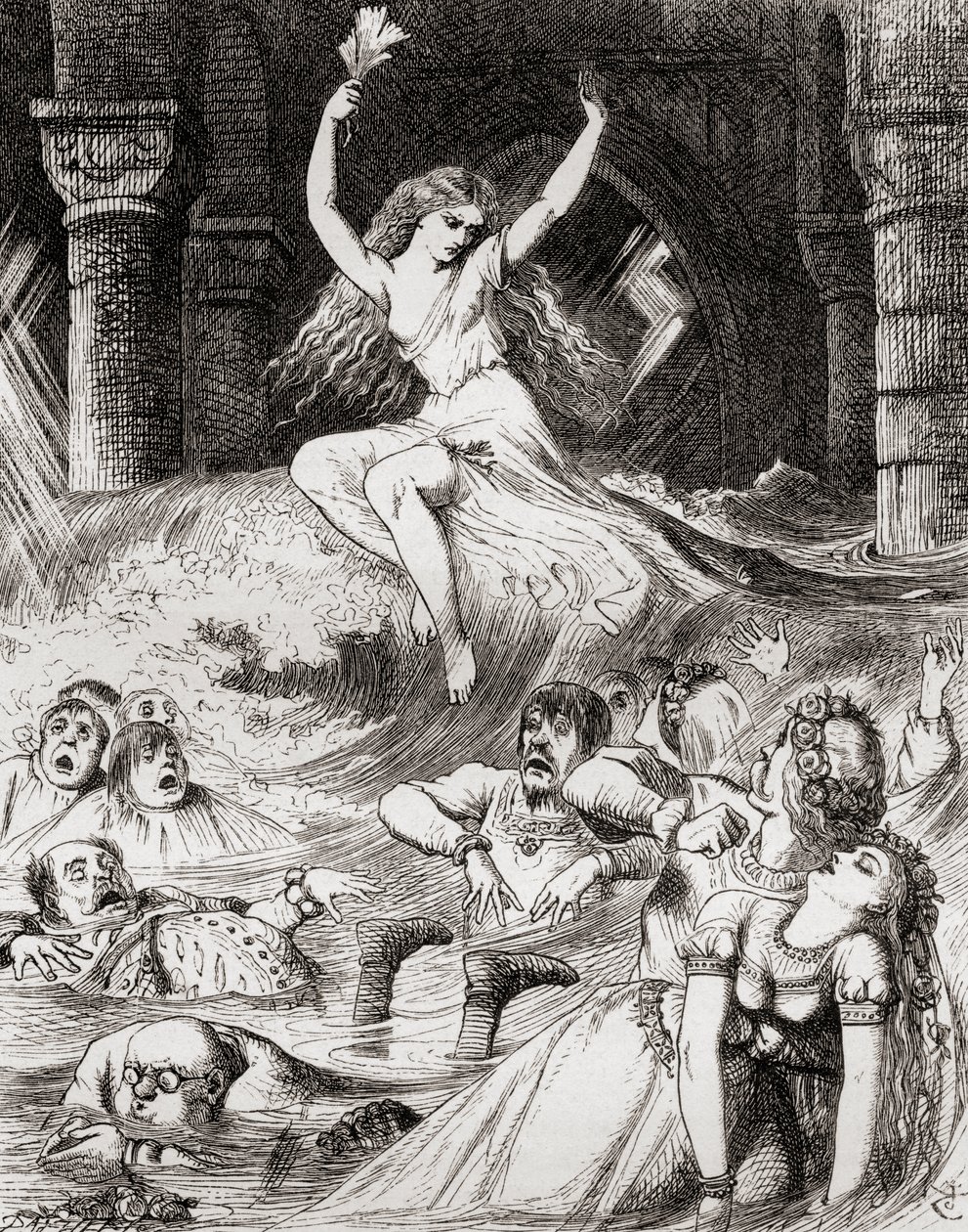 Ilustração depois de J. Tenniel para o poema "Sir Rupert, o Sem Medo", uma lenda da Alemanha, de "The Ingoldsby Legends ou Mirth and Marvels", de Thomas Ingoldsby, publicado em 1865 de English School