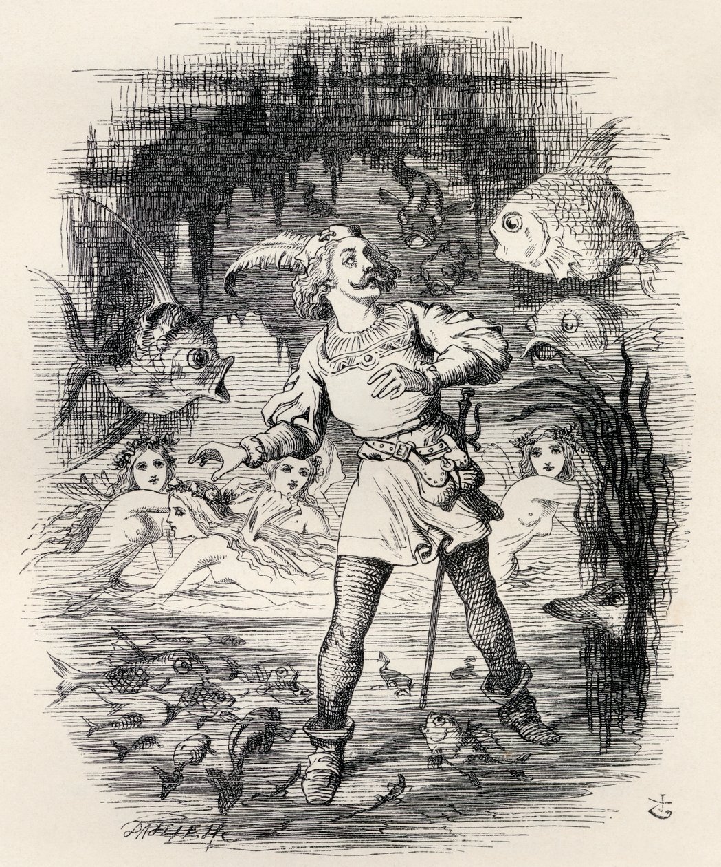 Ilustração de J. Tenniel do poema "Sir Rupert, o destemido", uma lenda da Alemanha, de "The Ingoldsby Legends ou Mirth and Marvels", de Thomas Ingoldsby, publicado em 1865 (litografia) de English School