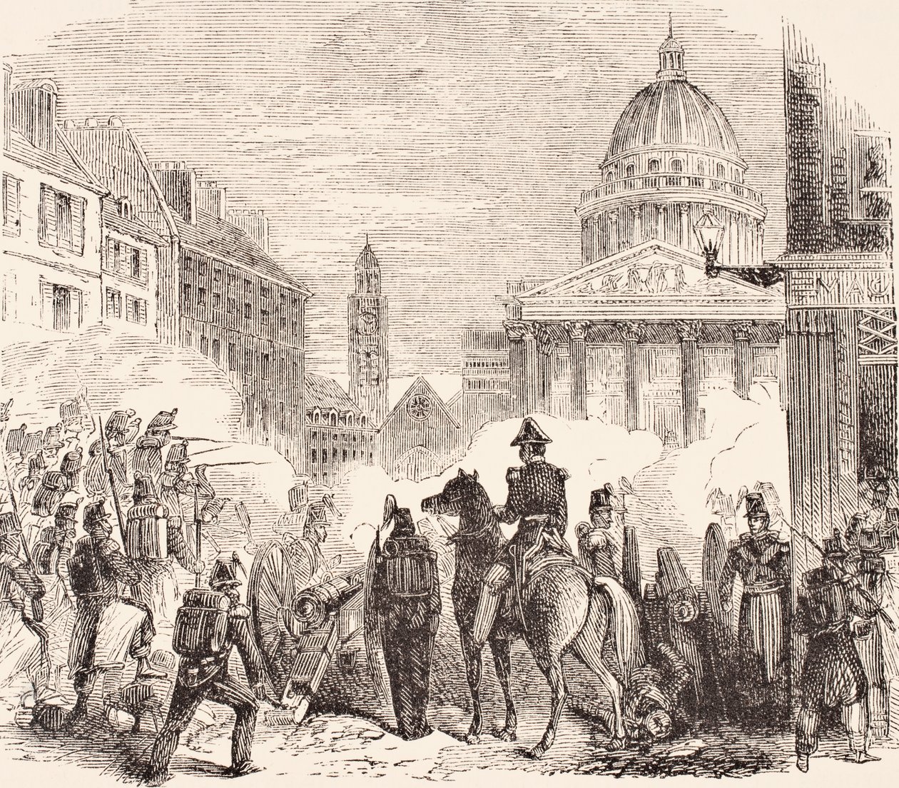 Incidente perto do Panteão, Paris, durante a revolta dos trabalhadores franceses 23-25 de junho de 1848, de "A História Nacional e Nacional da Inglaterra" por William Hickman Smith Aubrey (1858-1916) publicou Londres, de English School