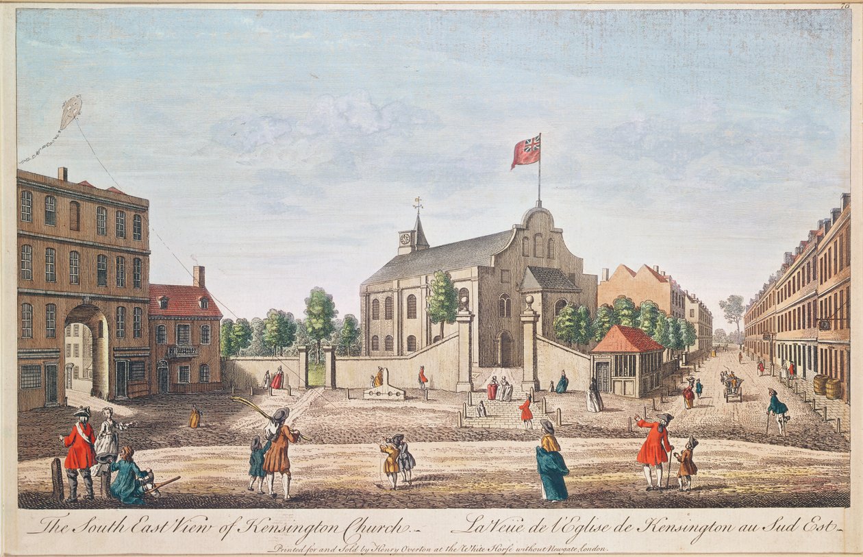 Kensington Church, London, SE View (gravura colorida) de English School