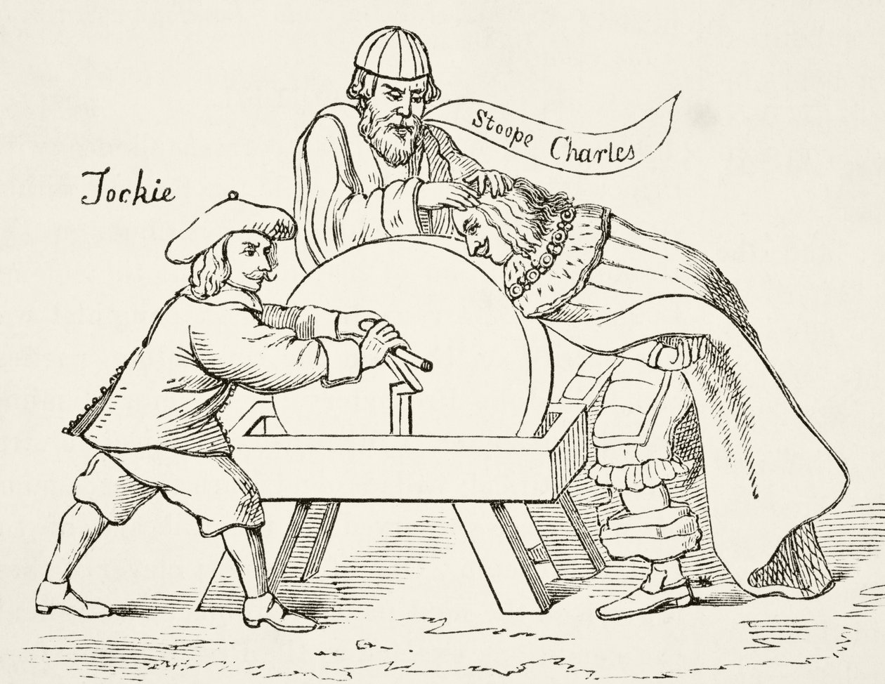 O rei Carlos I, no rebolo da intolerância escocesa presbiteriana, de A História Nacional e Doméstica da Inglaterra, de William Hickman Smith Aubrey (1858-1916) publicou Londres, c.1890 de English School