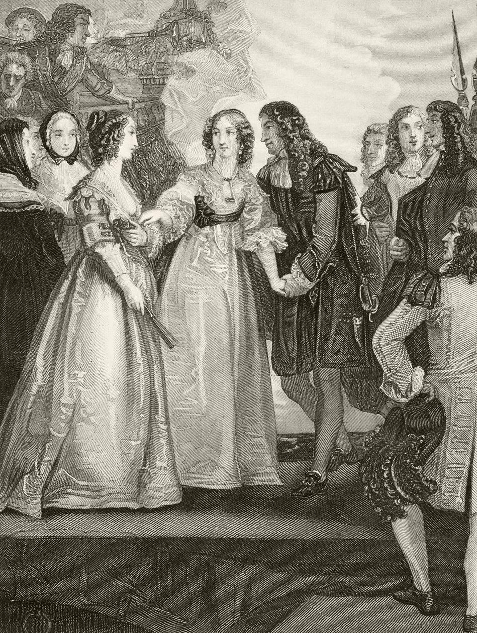 O rei Carlos II da Inglaterra, reunindo sua irmã Duquesa Henrietta de Orleans em Dover em 1670, de "A História Nacional e Doméstica da Inglaterra", de William Hickman Smith Aubrey (1858-1916), publicou L de English School