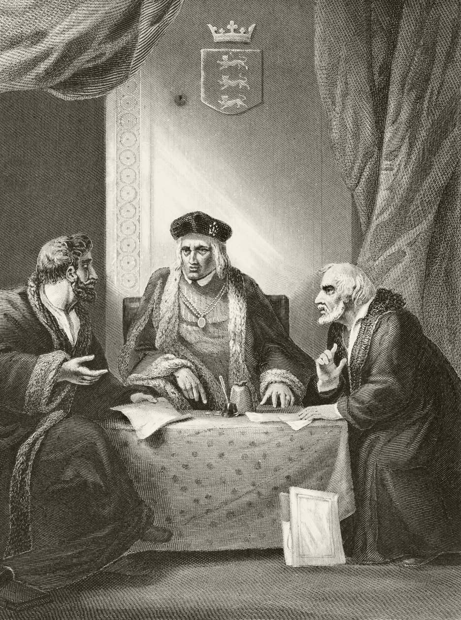 O rei Henrique VII da Inglaterra, com Sir Richard Empson e Edmund Dudley, de "A História Nacional e Doméstica da Inglaterra", de William Hickman Smith Aubrey (1858-1916) publicou Londres, c.1890 de English School
