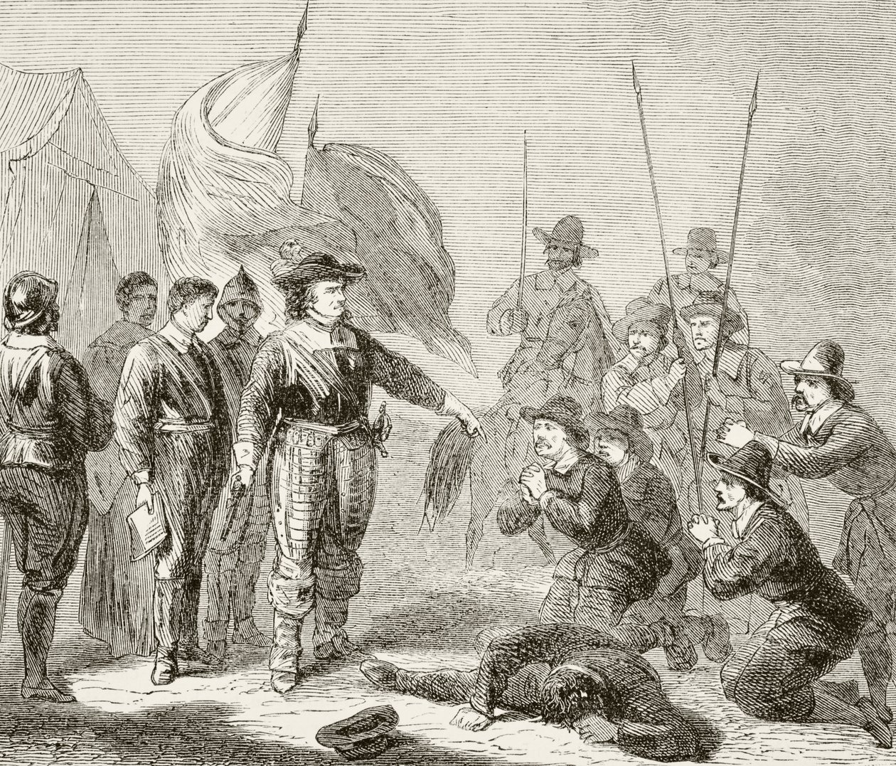Oliver Cromwell suprimindo um motim de Leveler no exército, 1649, de "A História Nacional e Nacional da Inglaterra" por William Hickman Smith Aubrey (1858-1916) publicou Londres, c.1890 de English School