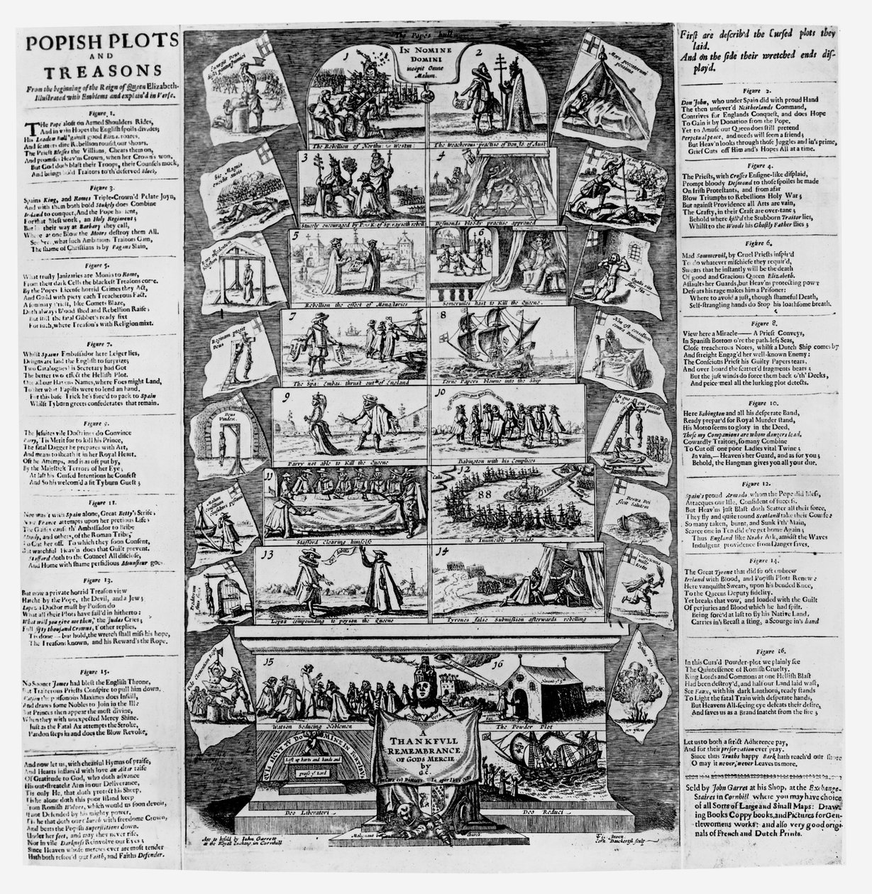 Parcelas de papoulas e traições desde o início do Reino da Rainha Elizabeth, ilustradas com emblemas e explicadas em verso, gravadas por Cornelis Danckerts (c.1603-56) (ver 1 de English School