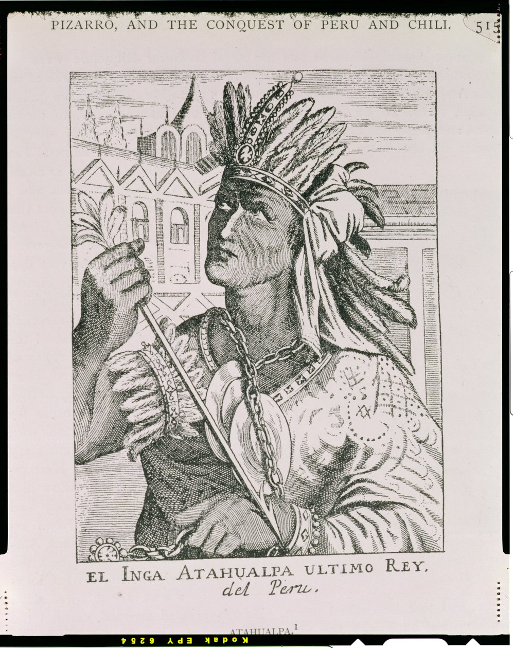 Retrato do Último Chefe Inca, Atahualpa, de "A História Narrativa e Crítica da América", editado por Justin Winsor, Londres, 1886 (gravura) de English School