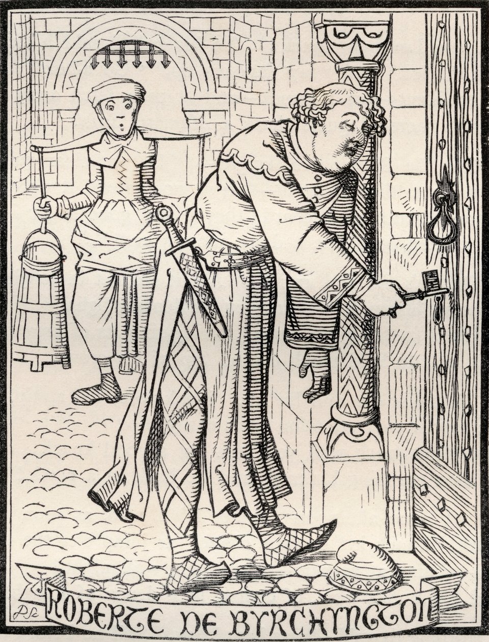 Roberte de Byrchyngton, ilustração para o poema &39;The Brothers of Birchington&39;, em homenagem a J. Tenniel, de &39;The Ingoldsby Legends ou Mirth and Marvels&39;, de Thomas Ingoldsby, publicado em 1865 de English School