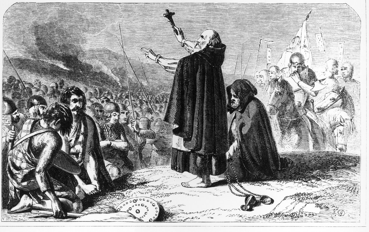 O Abade de Inchaffray Benção do Exército Escocês Antes da Batalha de Bannockburn, 21 de junho de 1314, gravado por T. Bolton (gravura) (foto bundw) de English School