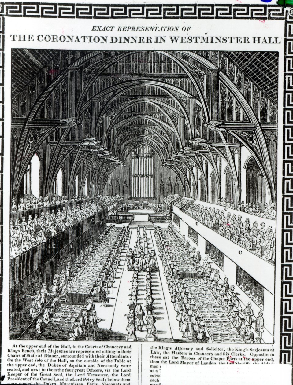 O Banquete da Coroação no Westminster Hall, de um livro comemorativo da Coroação do Rei Guilherme III (1650-1702) e da Rainha Maria II (1662-94) por Francis Sandford (1630-94) de English School