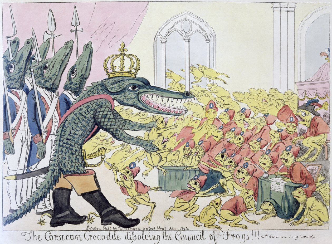 O Crocodilo da Córsega que dissolve o Conselho dos Sapos, 9 de novembro de 1799 (lito) de English School