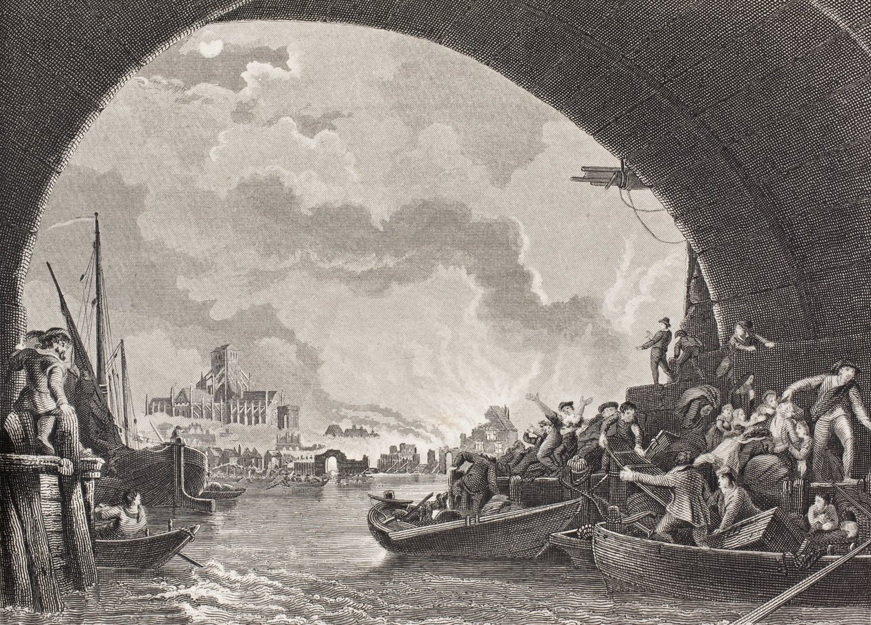 O Grande Incêndio de Londres, 1666, da &39;Galeria de Retratos Históricos&39;, publicado em 1880 (lito) de English School