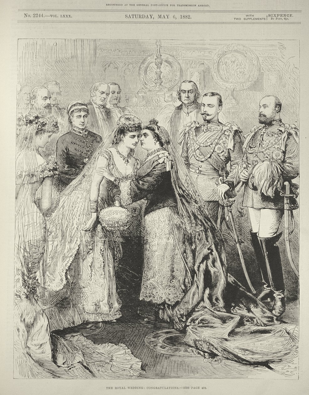 O casamento real: Príncipe Leopoldo (1853-1884), duque de Albany para a princesa Helena de Waldeck-Pyrmont na capela de St. George, Windsor, 27 de abril de 1882, de "The Illustrated London News", 6 de maio de 1882 de English School