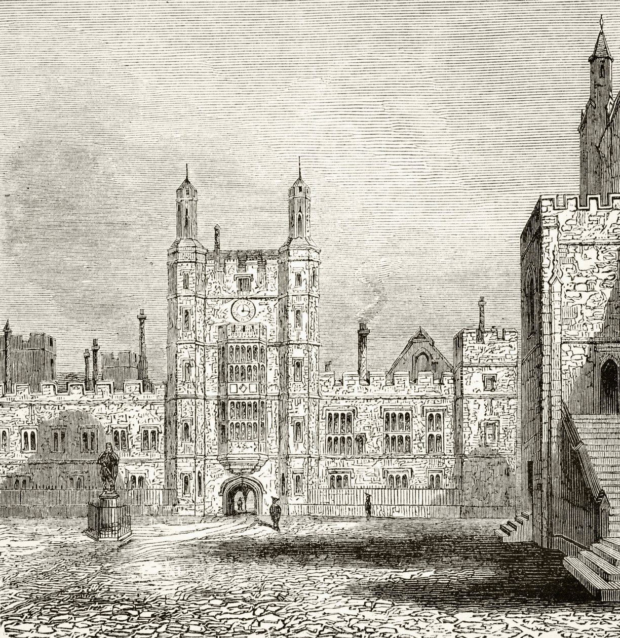The School Yard no Eton College, Berkshire, no século 19, de "A História Nacional e Doméstica da Inglaterra", de William Hickman Smith Aubrey (1858-1916) publicou Londres, c.1890 de English School