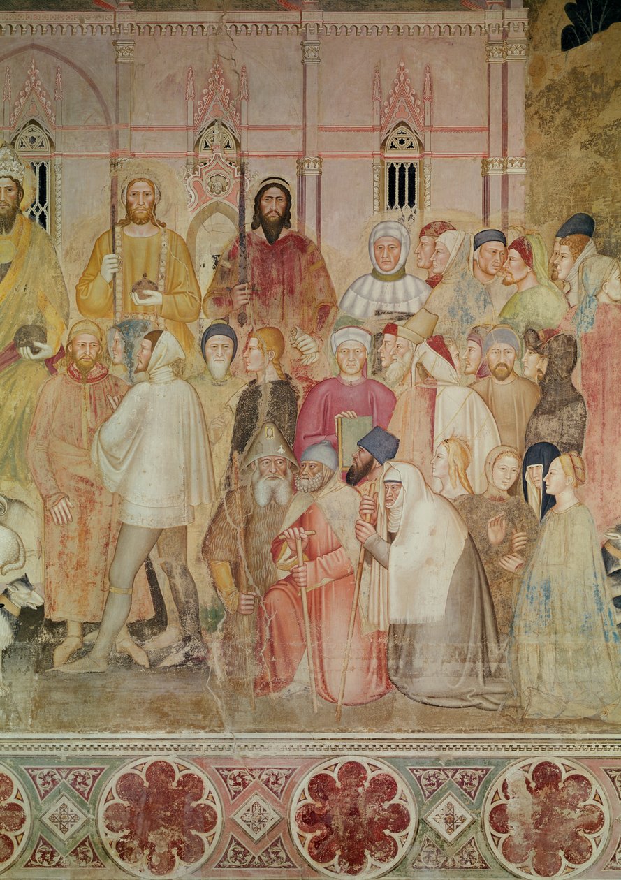 A Igreja Militante e Triunfante, detalhe da ala direita das autoridades seculares com Santa Maria del Fiore ao fundo, c.1366-68 (detalhe de 72859, 31612) de Andrea di Bonaiuto