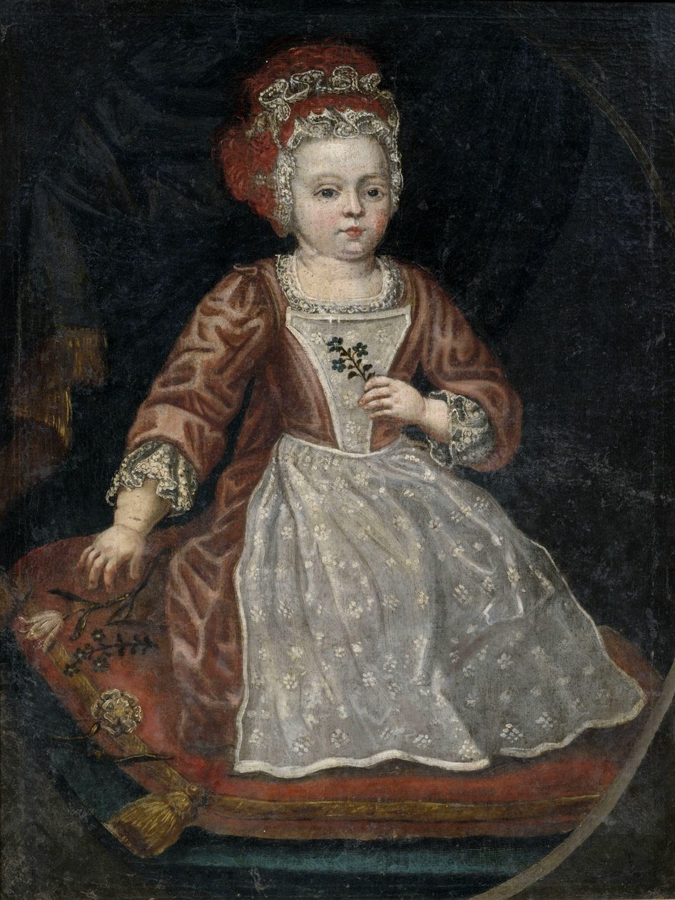 Retrato, de, um, menininha, em, vestido vermelho, com, avental branco de Anonymous
