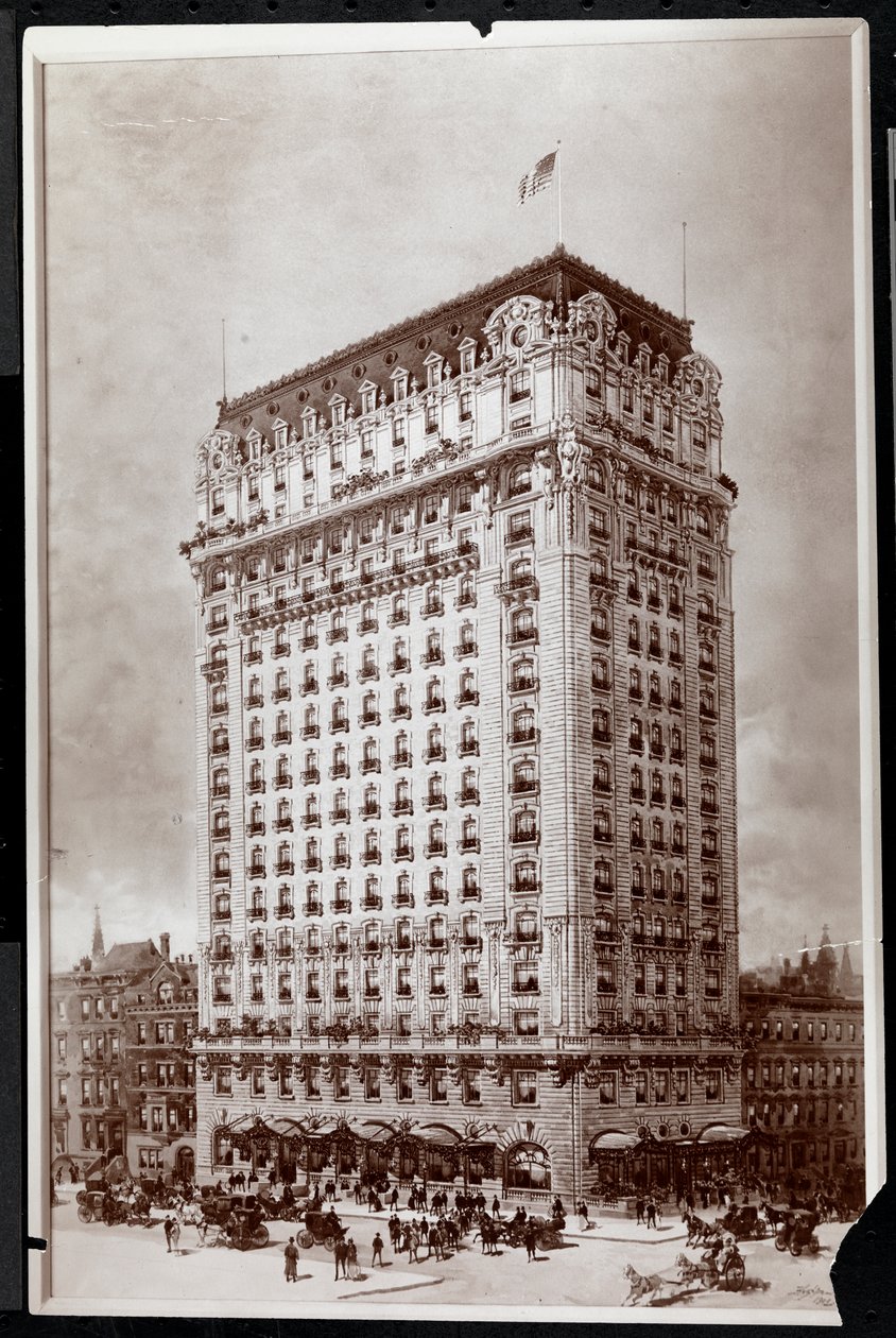 Fotografia de um desenho do St. Regis Hotel, canto sudeste da 5ª Avenida e 55th Street, Nova York, por Hughson Frederick Hawley (1850-1936), 1902 (impressão em gelatina de prata) de Byron Company