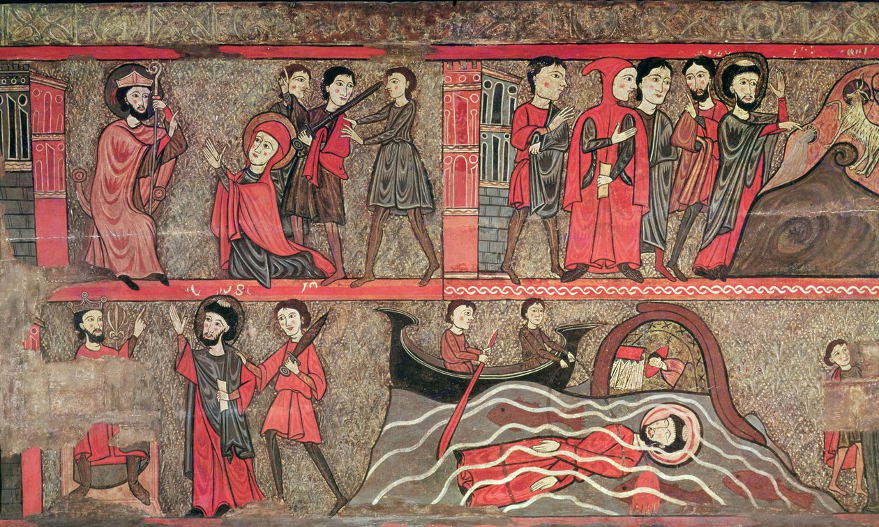 Altar Frontal com cenas da vida de São Clemente, da Igreja de Sant Climent de Taull, Vall de Boi, Alta Ribagorça, 2ª metade do século XIII (têmpera no painel) de Catalan School