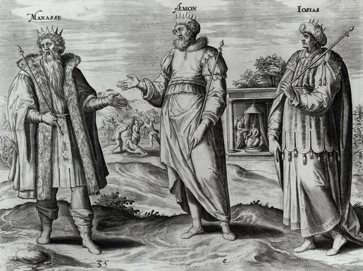 Manassés (697-642 aC) Amon (642-640 aC) e Josias (640-609 aC) (gravura) (foto bw) de Dutch School