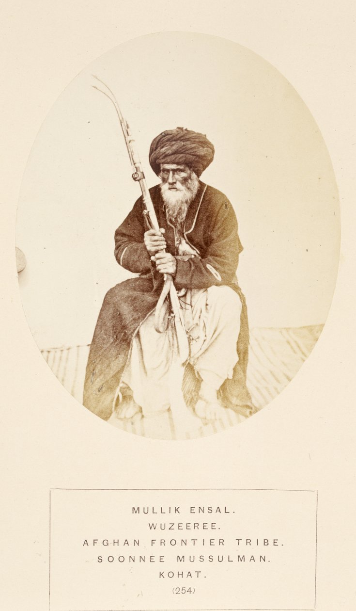 Mullik Ensal, tribo Wuzeeree da Tribo da Fronteira Afegã, Kohat, de The People of India, de J. Forbes Watson, publicado em 1868 (impressão de albume) de English Photographer