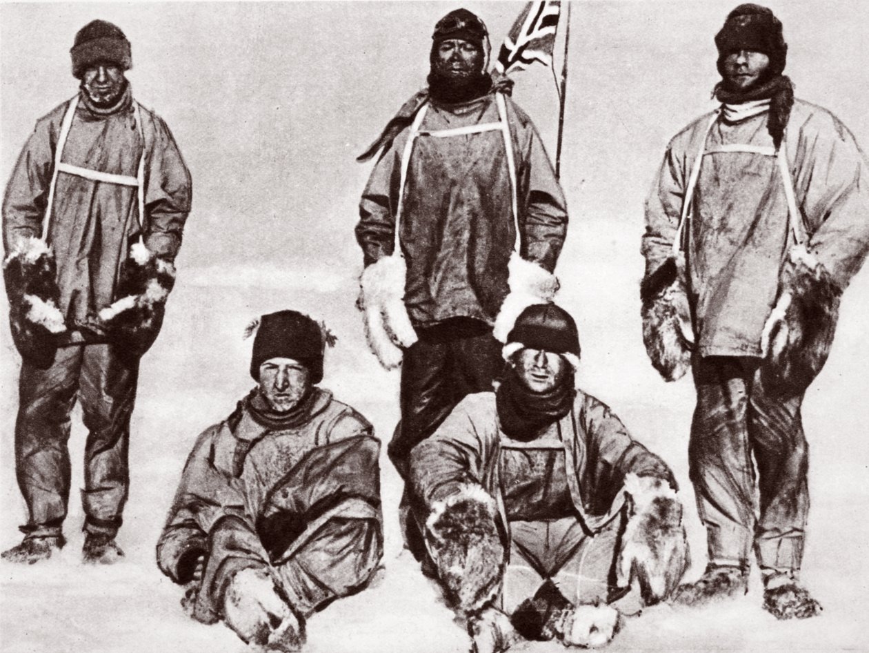 Scott, Wilson, Oates, Bowers e Evans no Pólo Sul, 18 de janeiro de 1912 de English Photographer