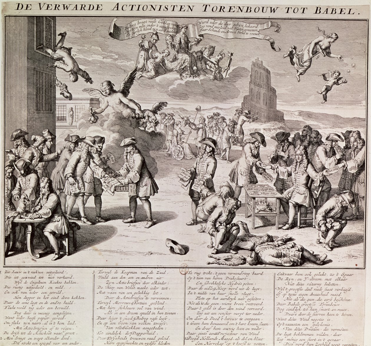 Desenhos animados satirizando o experimento desastroso com dinheiro de papel pelo escocês John Law durante seu tempo como controlador-geral das finanças francesas entre janeiro e maio de 1720 de Flemish School