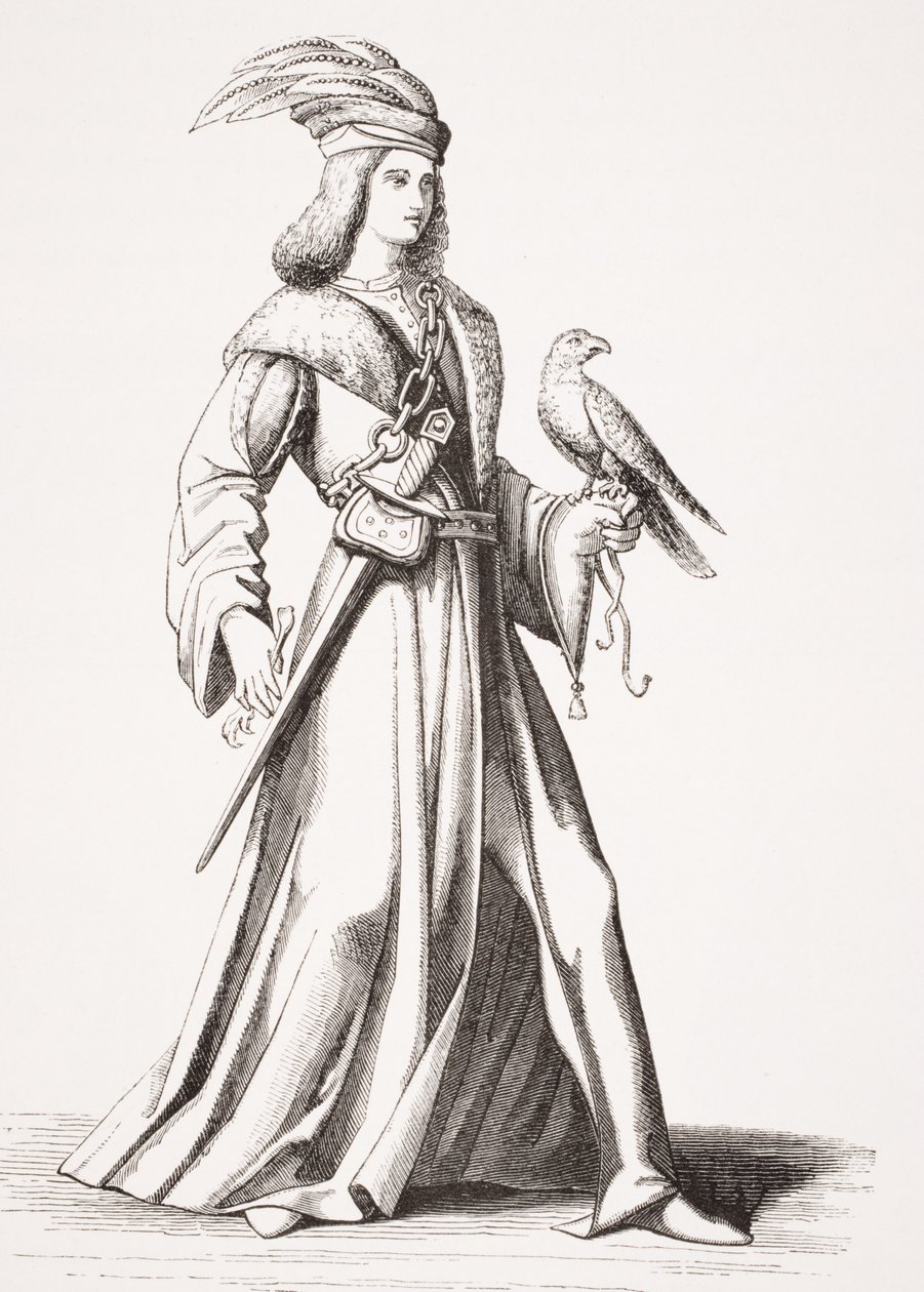Um século XV, nobre da Provença, depois de uma ilustração em "Figurinos do século X ao século XVI", de Jean Baptiste Bonnart (1654-1726), de "Le Moyen Age et La Renaissance", de Paul La de French School