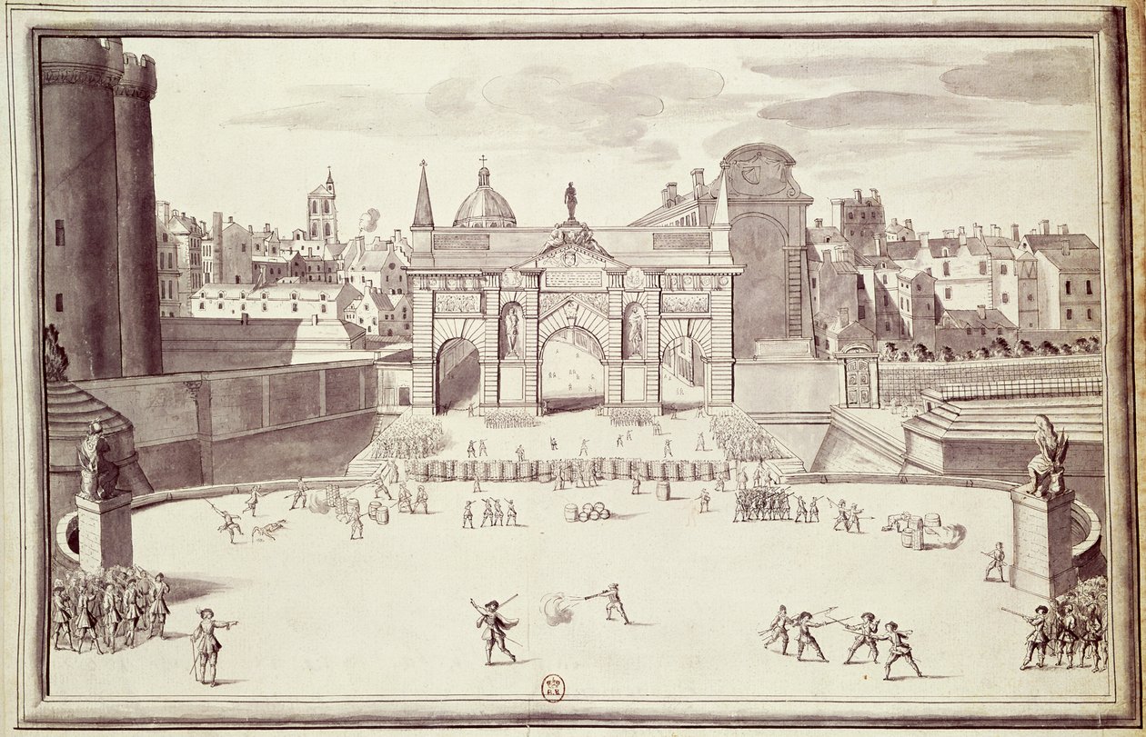 Barricadas em Porte Sainte-Antoine, 26 de agosto de 1648 (caneta e tinta sobre papel) de French School
