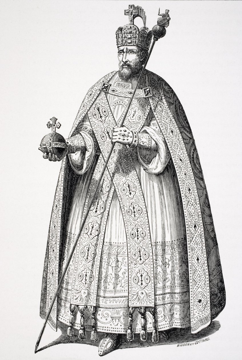 traje de coroação dos imperadores, após uma gravura do "Trial do príncipe Sagrado Majistatis Imperial de" Le Moyen Age et la Renaissance &39;por Paul Lacroix (1806-1884), publicado em 1847 de French School