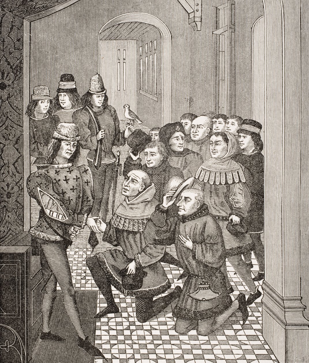 Os deputados dos Ghent Burghers pedem perdão a Luís II por sua revolta contra ele em 1397, com base em uma miniatura de um livro de Jean Froissart (c.1333-1404), de "Le Moyen Age et La Renaissance", de Pa. de French School