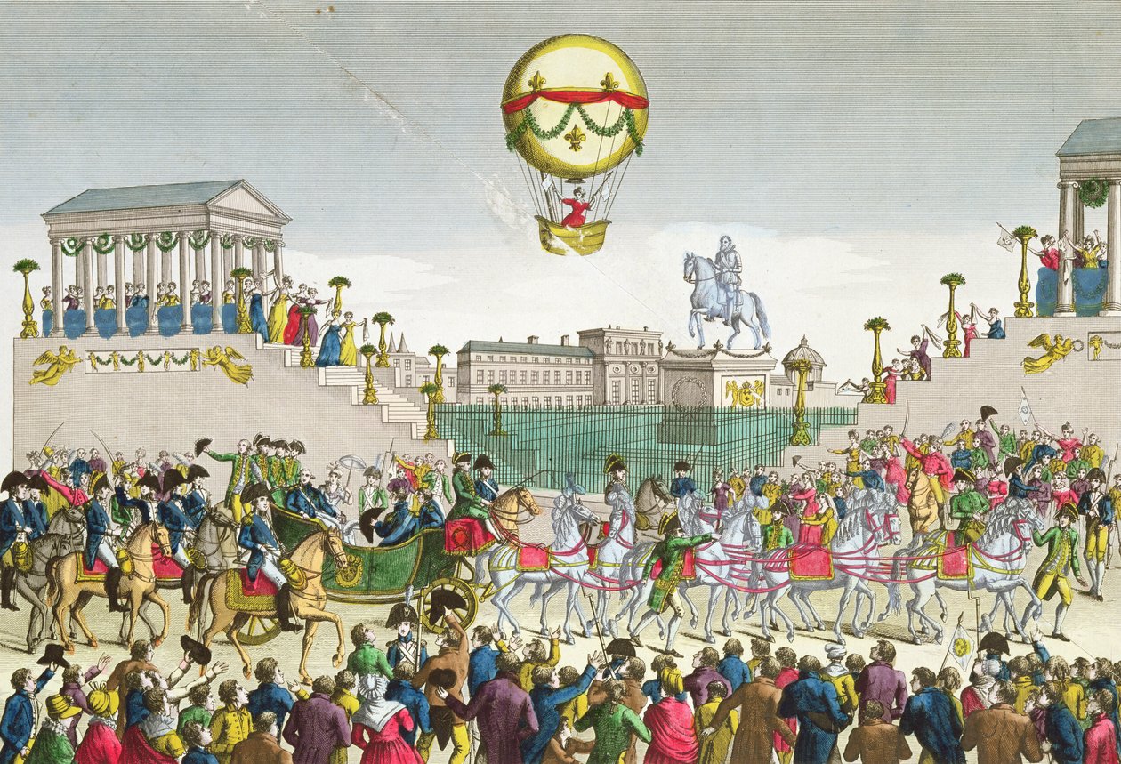 Entrada em Paris de Luís XVIII (1755-1824) 4 de maio de 1814 (gravura colorida) de French School
